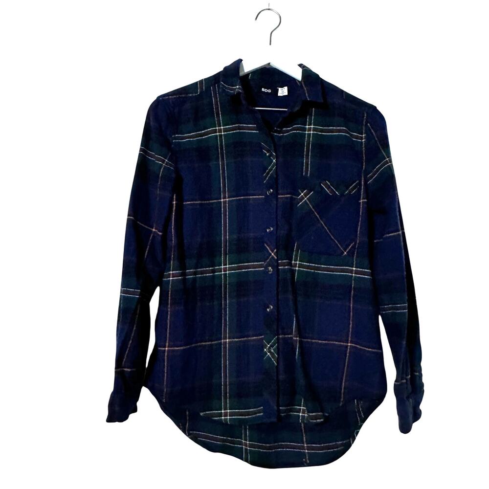BDG Urban Outfitters Plaid Flannel Shirt XS Blue Green Button Front Cotton - Picture 2 of 8